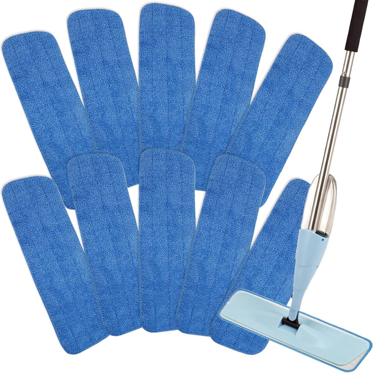 10 Pack Spray Mop Replacement Pads for Wet/Dry Mops, Reusable Flat Mop Heads Microfiber Mop Pads Compatible with Bona Floor Care System, Blue