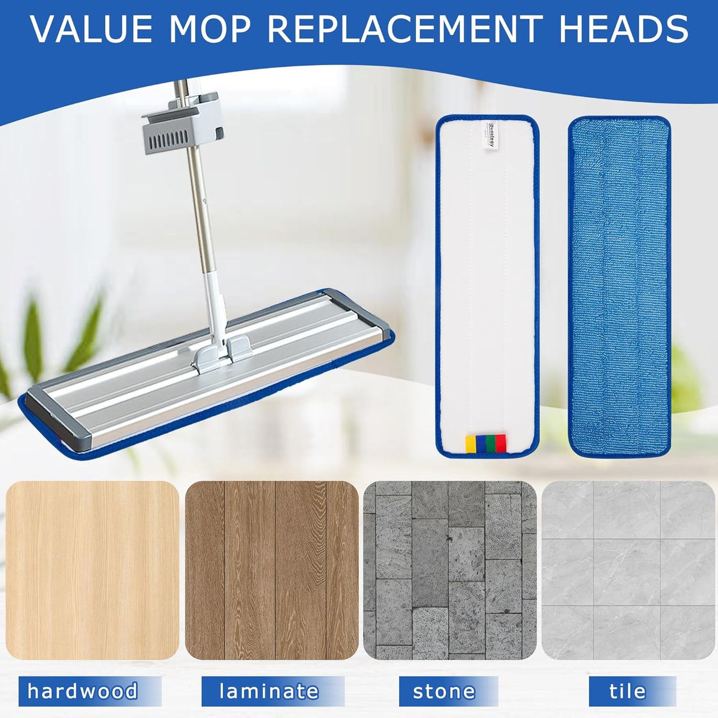 12 Pack Replacement Microfiber Pad - Thick - Universal Commercial 17-18 Inch Mop Head- Heavy Duty - Wet & Dry Commercial Cleaning Refills Reusable Mop Refills Fit for Most Microfiber Flat Mop System