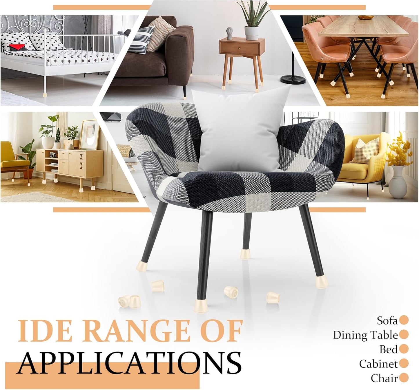 1-1/8" Round Rubber Chair Leg Tips Caps, Chair Leg Floor Protectors, Non-Slip Chair Leg Caps, Stool Leg Protectors Cap, Folding Metal Chair Leg Tip Replacement (White, 16 Pack)