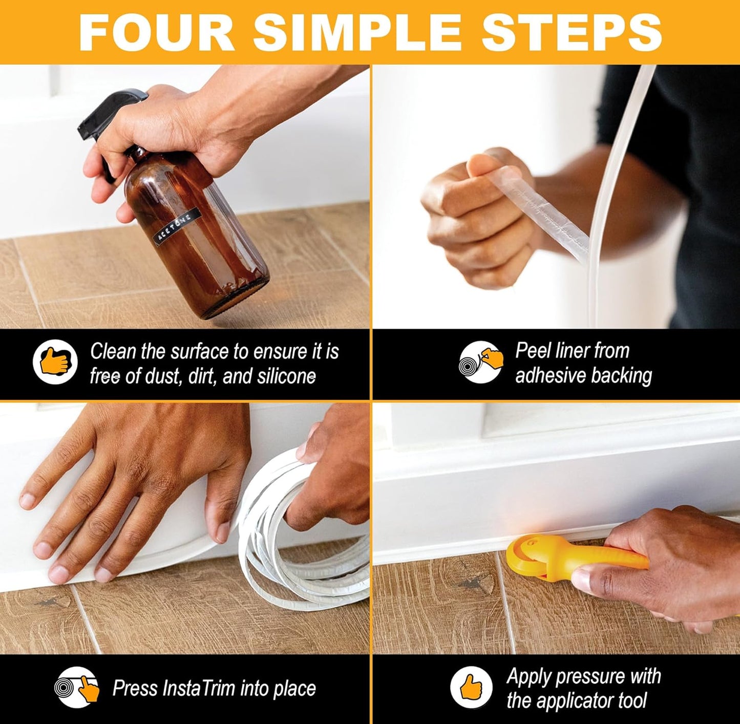 InstaTrim The Original Flexible Trim - 10ft Ivory 1/2" Wide Caulk Tape - Adhesive Trim with Many Uses Including Caulking for Bathtubs, Sinks, Counters, Tile, Floors - Made in USA