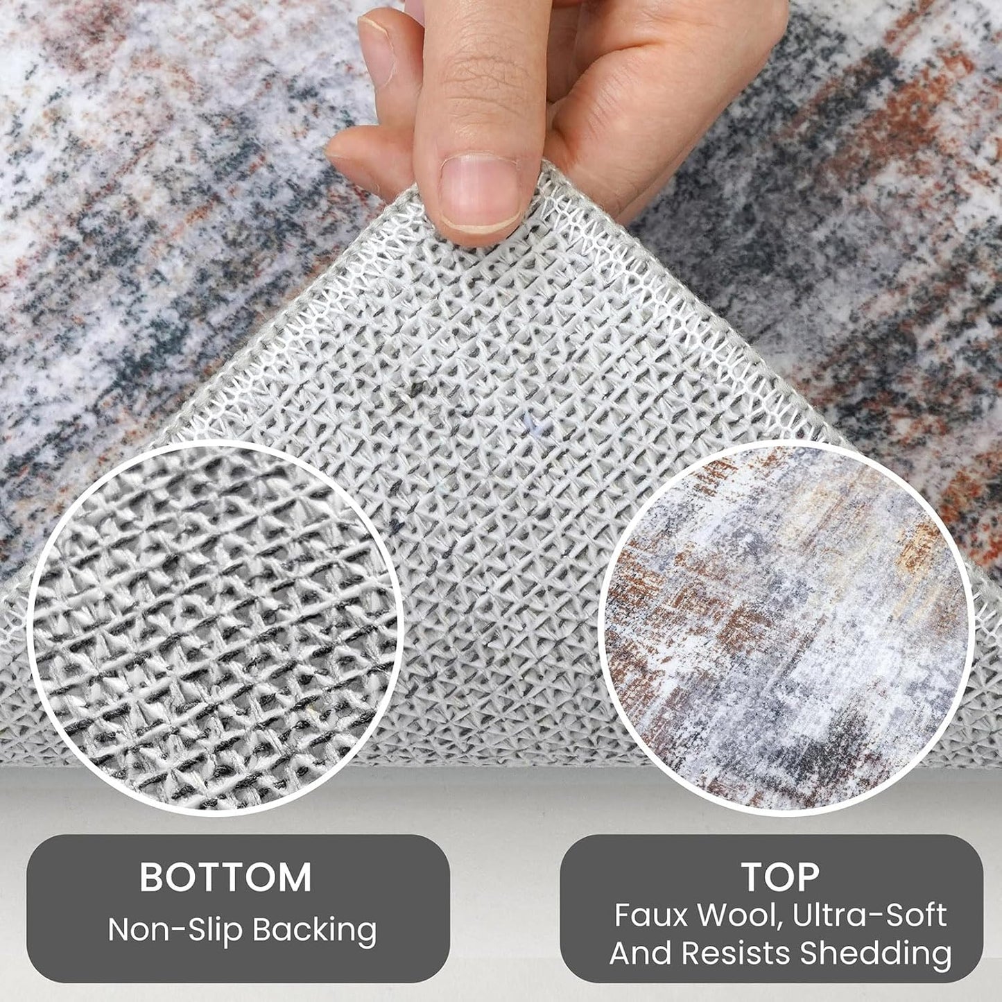 IOHOUZE Abstract Runner Rug 3x16 Ft Washable Runners for Hallways, Non Slip Kitchen Runner Printed Faux Wool Entryway Runner Indoor, Modern Abstract Floor Carpet for Hall Stair, Orange Grey