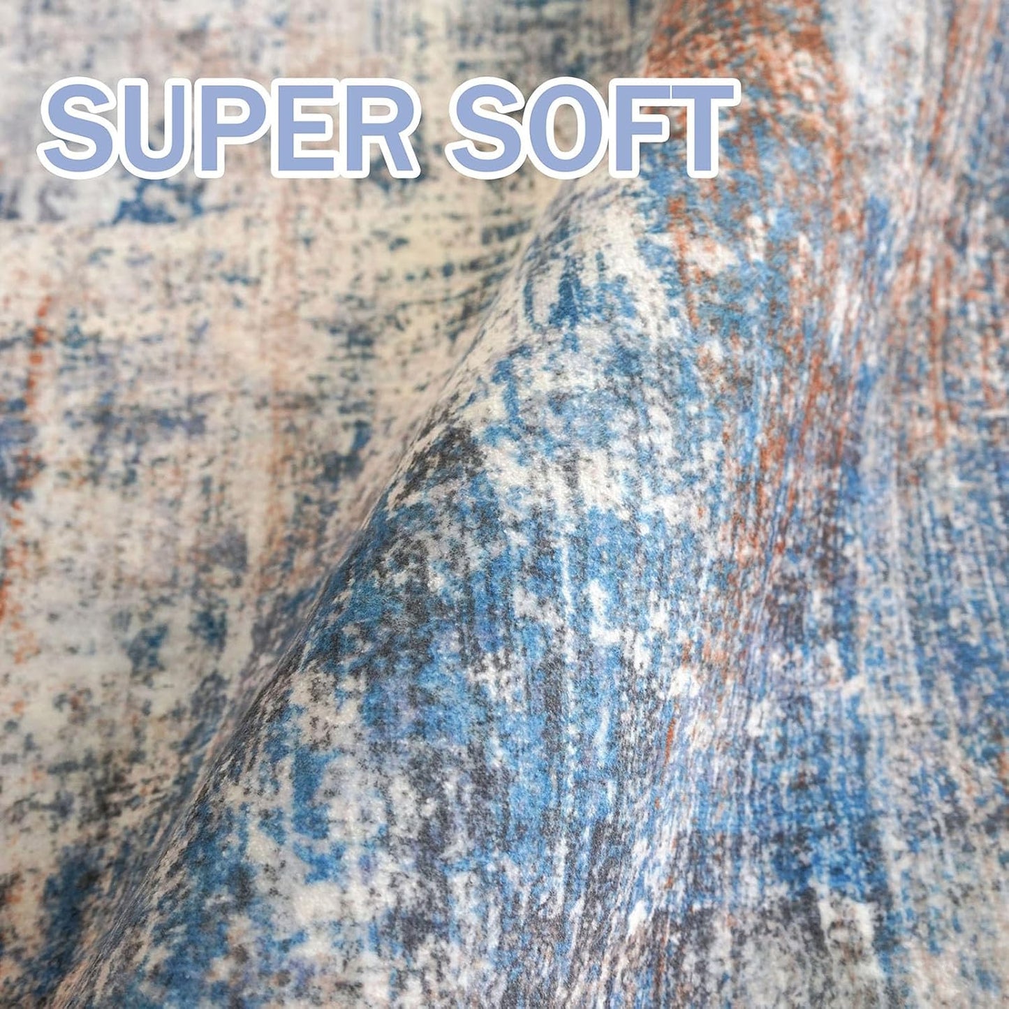 IOHOUZE Abstract Runner Rug 3x18 Ft Extra Long Washable Runners for Hallways, Non Slip Kitchen Runner Printed Faux Wool Entryway Runner Indoor, Modern Abstract Floor Carpet for Hall Stair, Blue Rust