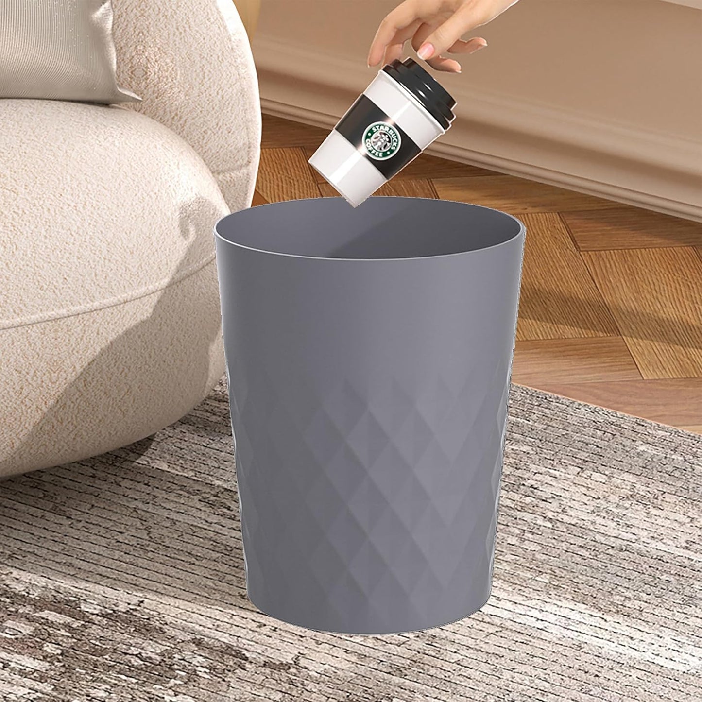 1.8 Gallon Small Trash Can 2 Pack Bathroom Garbage Can Waste Basket Recycling Bin for Dorms Bedrooms Offices Kitchens, Grey