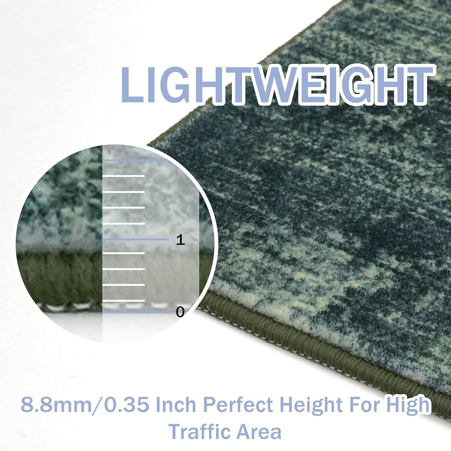 IOHOUZE Abstract Runner Rug 2x12 Ft Washable Runners for Hallways, Non Slip Kitchen Runner Printed Faux Wool Entryway Runner Indoor, Modern Abstract Floor Carpet for Hall Kitchen, Dark Green