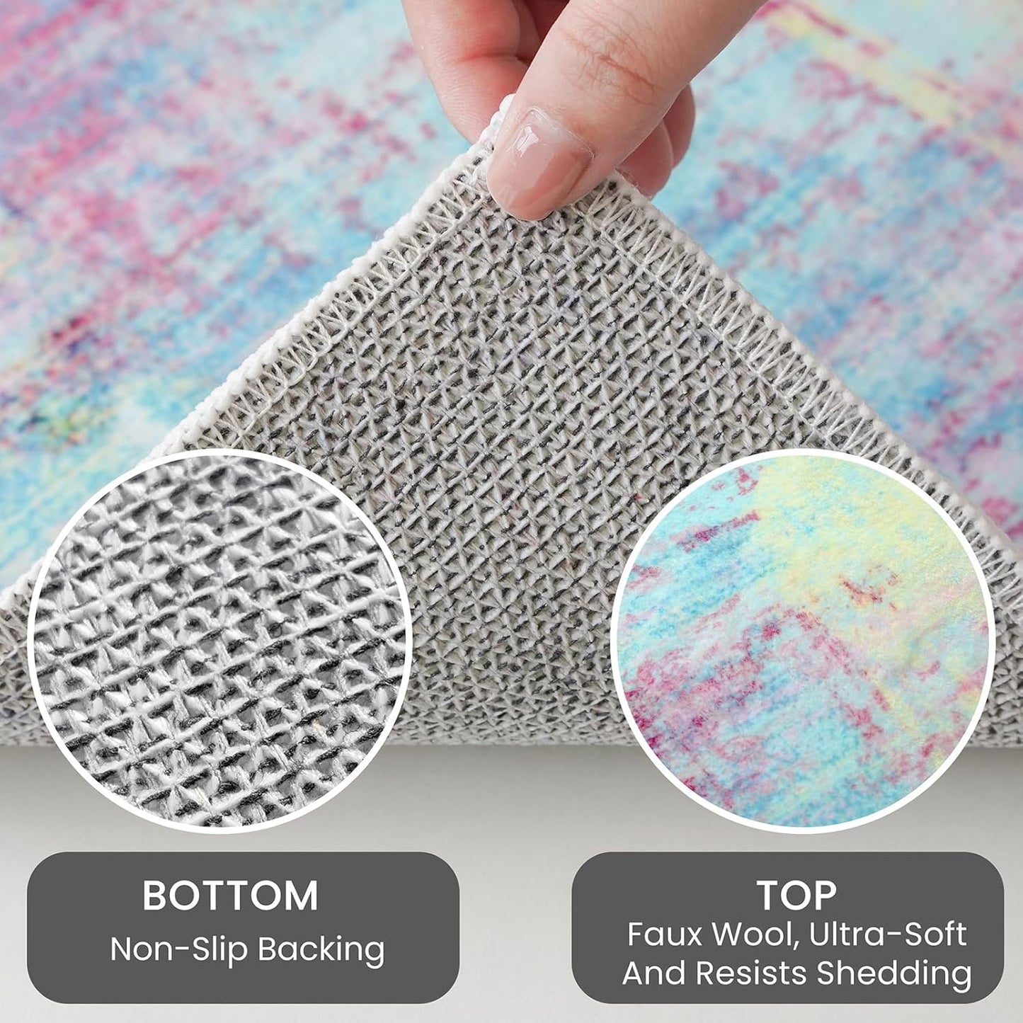 IOHOUZE Abstract Runner Rug 2x12 Ft Washable Runners for Hallways, Non Slip Kitchen Runner Printed Faux Wool Entryway Runner Indoor, Modern Abstract Floor Carpet for Hall Kitchen, Pink Teal