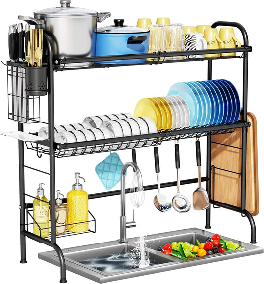 HOWDIA Over The Sink Dish Drying Rack, 3-Tier Stainless Steel Large Over The Sink Dish Rack with Utensil Holder Dish Drainers for Kitchen Counter