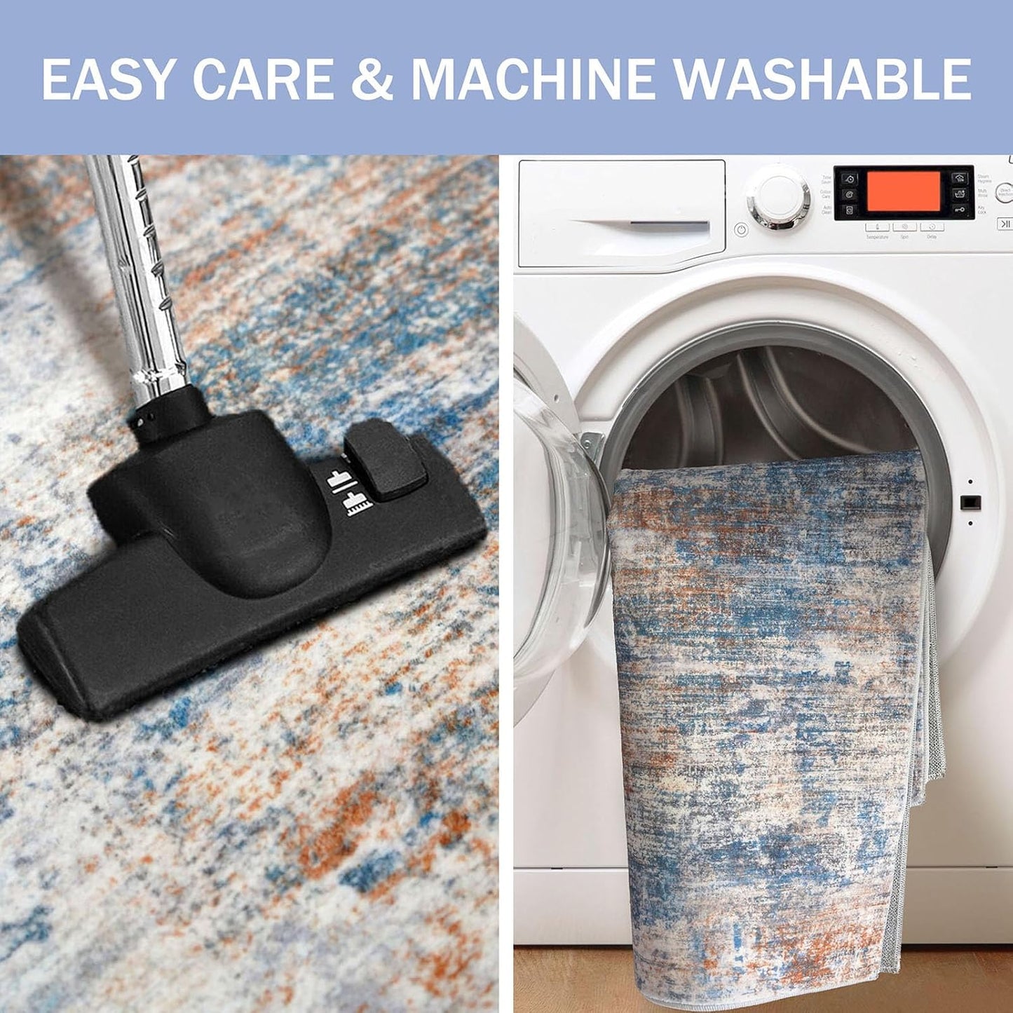 IOHOUZE Abstract Runner Rug 2x10 Ft Washable Runners for Hallways, Non Slip Kitchen Runner Printed Faux Wool Entryway Runner Indoor, Modern Abstract Floor Carpet for Hall Kitchen, Blue Rust