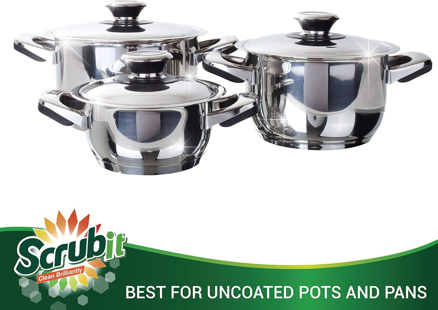 12 Pack Stainless Steel Scourers by Scrub It – Steel Wool Scrubber Pad Used for Dishes, Pots, Pans, and Ovens. Easy scouring for Tough Kitchen Cleaning. (XX Large (100 gram))