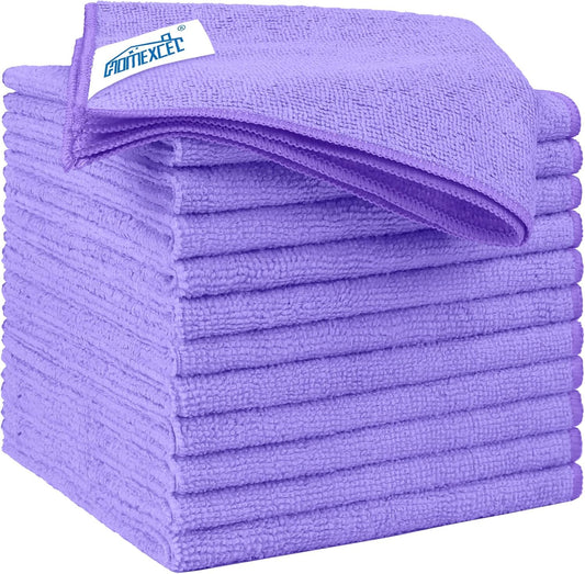 HOMEXCEL Microfiber Cleaning Cloth 12 Pack 12.5 x 12.5 Inch Microfiber Towels for Cars Ultra Absorbent Cleaning Rags Lint Free Cleaning Towels for Household Kitchen, Window Car Purple