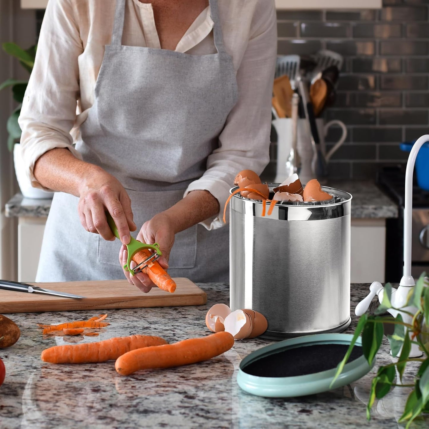 'Invisi-Overlap' Open Top Stainless Steel Trash Can, Small Office Wastebasket, Modern Home Décor, Oval Shape