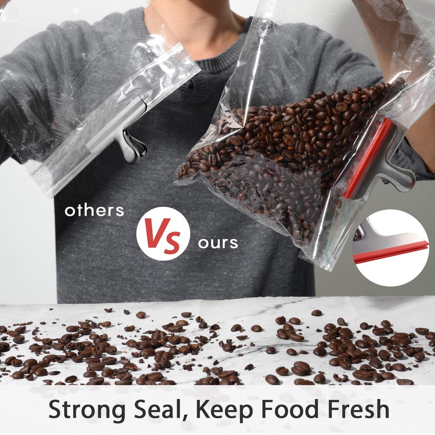 HOUSE AGAIN 12 Pack Stainless Steel Chip Bag Clips Covered with Silicone - NO More Sharp Edges - Color Coded for Food Bags - Air Tight Seal, Heavy Duty for Kitchen and Office, 3 Inches