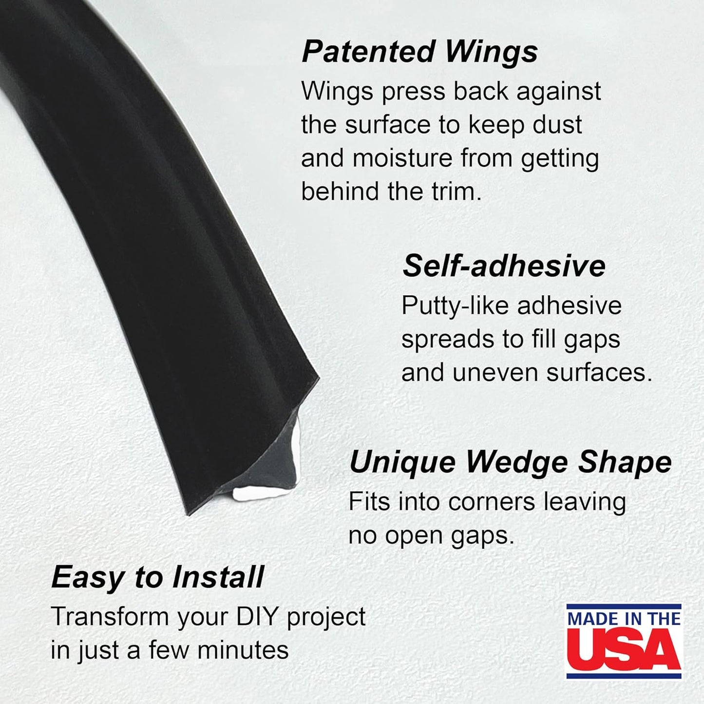 InstaTrim The Original Flexible Trim -10ft Black 3/4" Wide Caulk Tape - Adhesive Trim with Many Uses Including Caulking for Bathtubs, Sinks, Counters, Tile, Floors - Made in USA