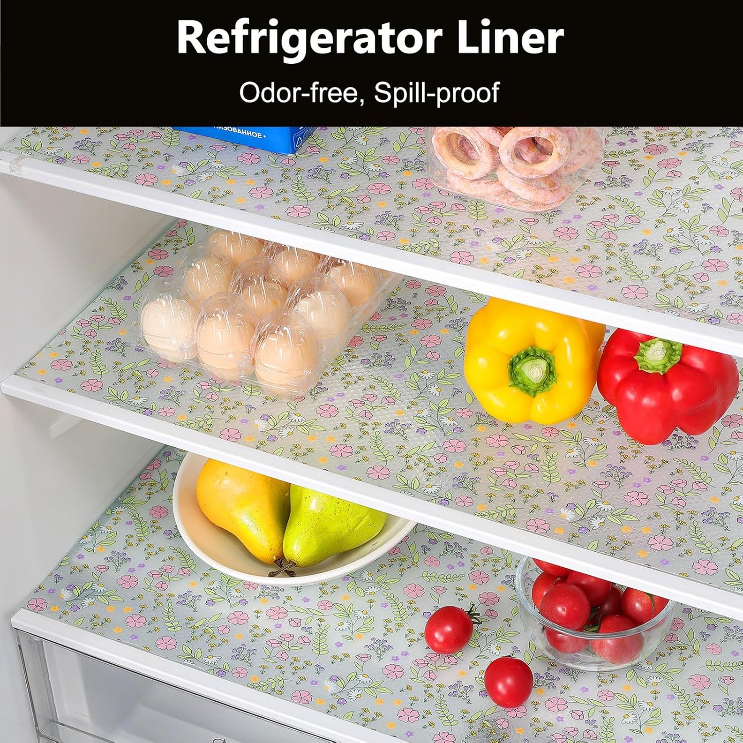 INNOLITES Non-Slip Shelf Liner – Cabinet & Drawer Liner Non-Adhesive – Waterproof Oil-Proof – Durable EVA with Floral for Kitchen Cabinets Refrigerator – BPA-Free, Easy to Cut 11.8" x 360"