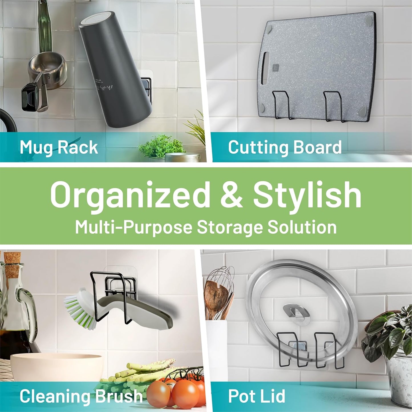 Hook LAB Reusable Sponge Holder for Kitchen Sink & Bathroom Organizer, Mountable Rack for Sponges, Scrubbers, Soaps and Brushes (Black)