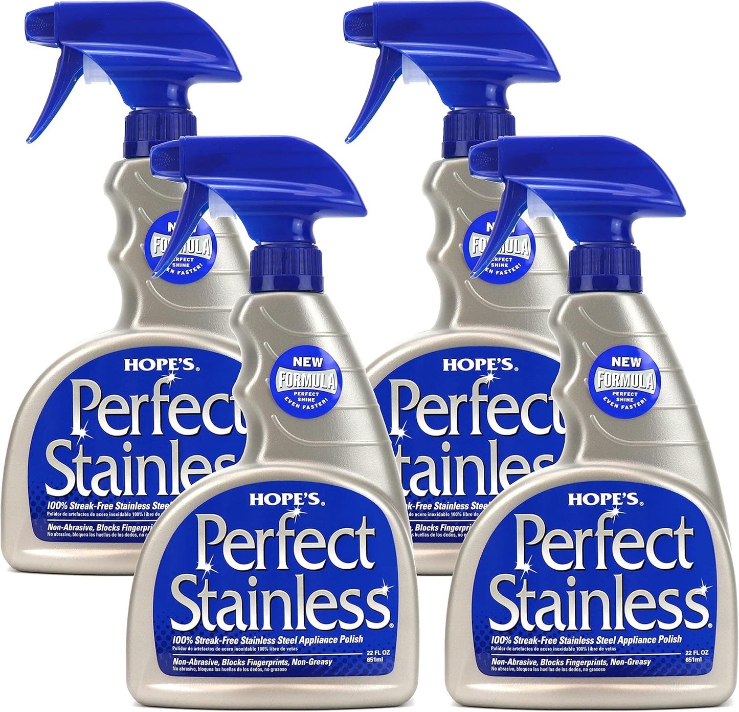 HOPE'S Perfect Stainless Steel Cleaner 22-Ounce, Streak-Free Self-Polishing Formula, Blocks Fingerprints, Pack of 4, 22 Ounce