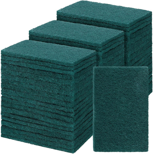 Hoolerry 150 Pcs Heavy Duty Scouring Pads Non Scratch Household Scrub Pads for Cleaning Reusable Pan Scrubber Anti Grease Scrubbing Pads for Dish Kitchen Metal Grills, 4.3 x 3 x 0.3 in (Green)